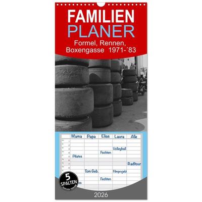 Familienplaner 2026 - Formel, Rennen, Boxengasse 1971-´83 mit 5 Spalten (Wandkalender, 21 x 45 cm) CALVENDO
