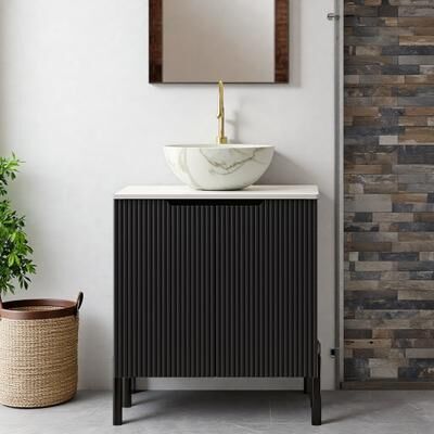 ZWYO HOSIMU 24 in MDF Freestanding Bathroom Vanity with Ceramic Basin, 2 Doors, Soft-Close Storage