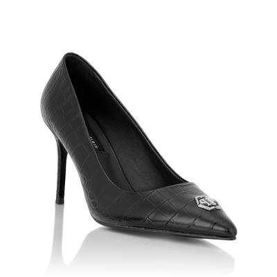 Pumps PHILIPP PLEIN "Hexagon Crocco Geprägt", Damen, Gr. 35, Normalschaft, 02, schwarz, Schuhe Pumps