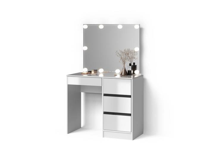 SCHMINKTISCH Imola, Weiß, 90 cm mit Spiegel und LED-Lichterkette