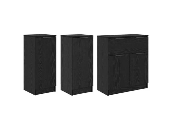 Kaorsrow 3-teiliges Sideboard Set Schwarz Eichen-Optik 69,5x34x180 cm Mehrteiliges Kommoden-Set aus Holzwerkstoff für Esszimmer und Flur mit feinen Metallgriffen und flexiblen Einlegeböden.