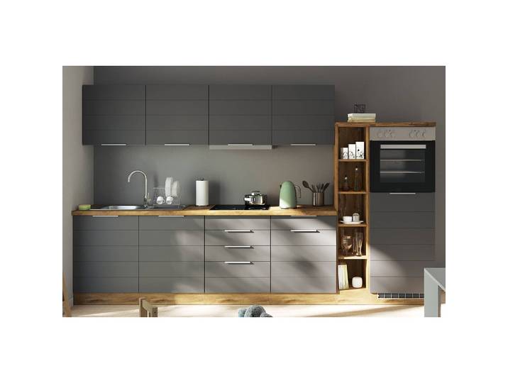 Küchenzeile Florenz IV 330cm Grau/Matt Grau ohne Kochfeld ohne Elektrogeräte