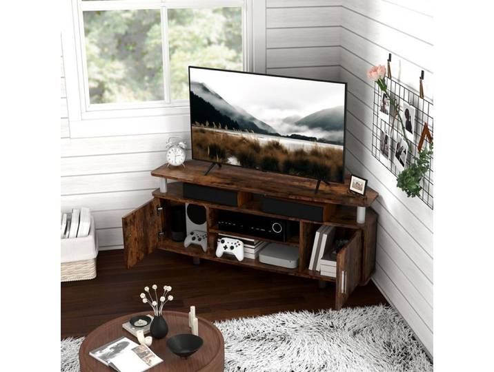 Meuble TV - AKOZON - 11656 - Pour TV jusqu'à 55  - Grand plateau & rangement - Marron contemporain