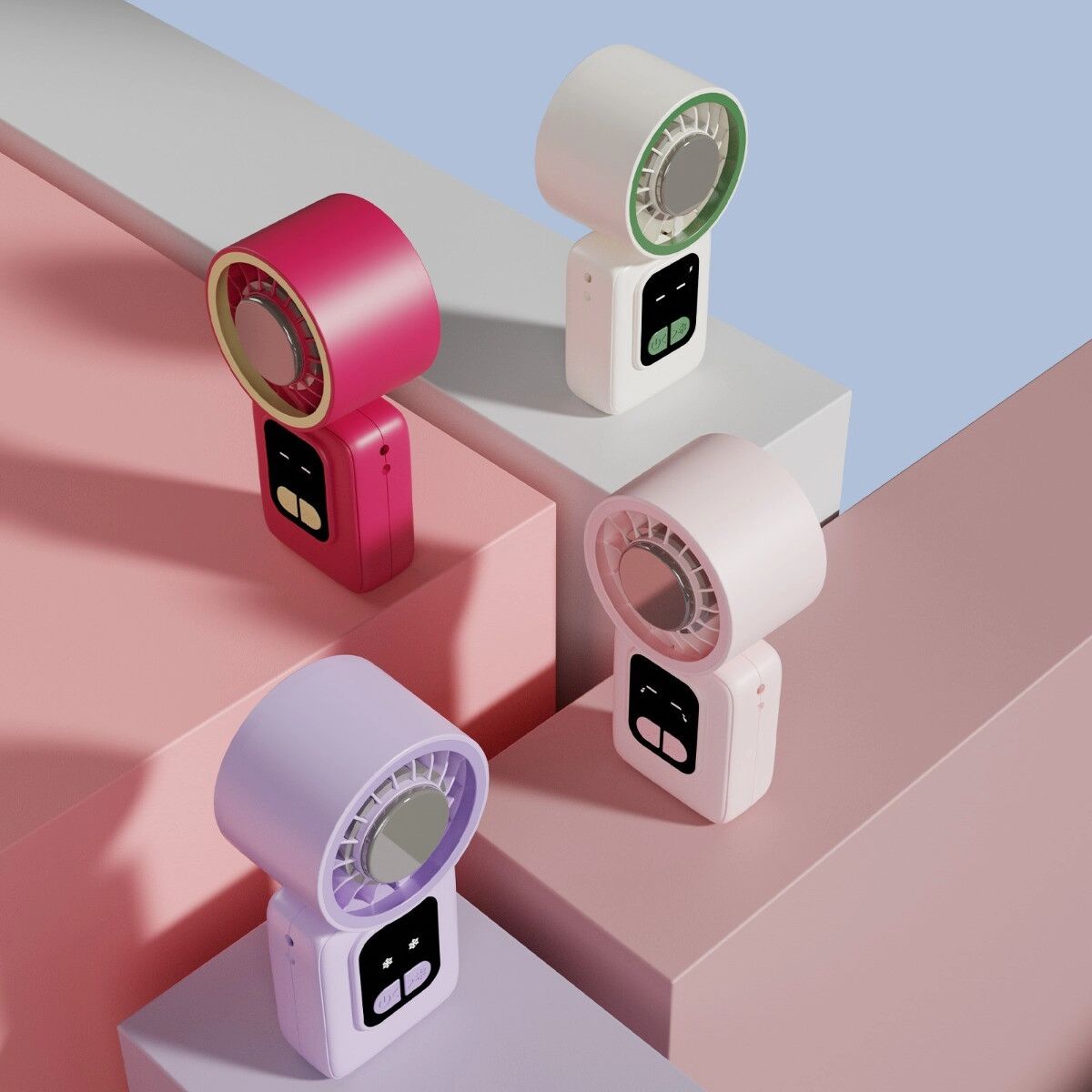 INF Mini-Handventilator, thermoelektrische Kühlung, 100-stufige Steuerung, digitale Anzeige, wiederaufladbar Violett