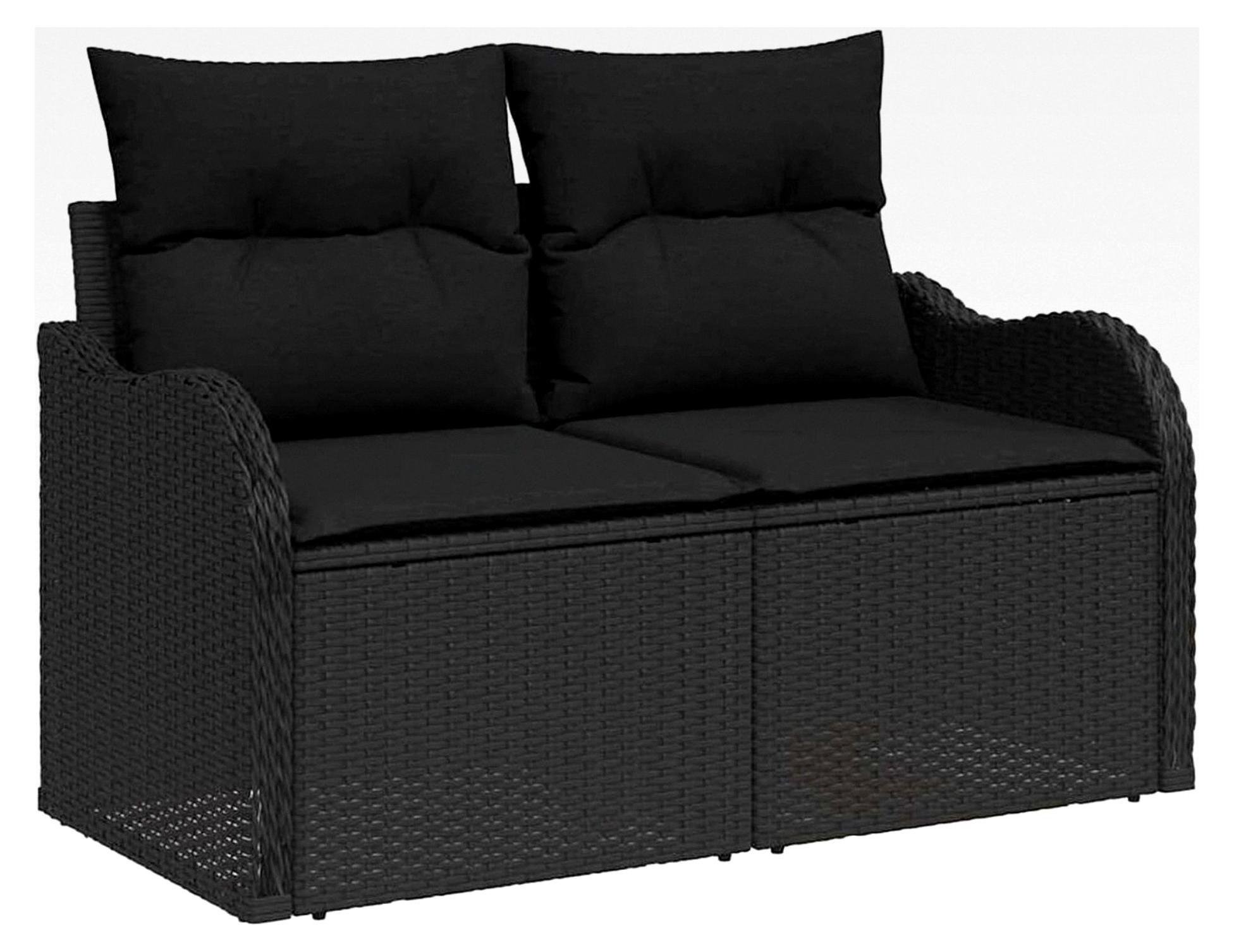 6-teiliges Garten Sofa Set mit Kissen Schwarz Poly Rattan Lounge Sofa Outdoor