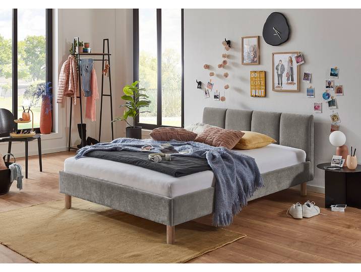 Lit rembourré Joker 140 x 200cm Microfibre Wiam Gris Marron