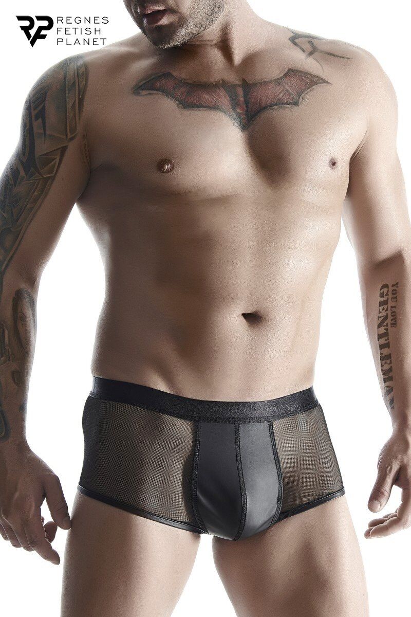 Boxer noir wetlook et mesh - Regnes 17537