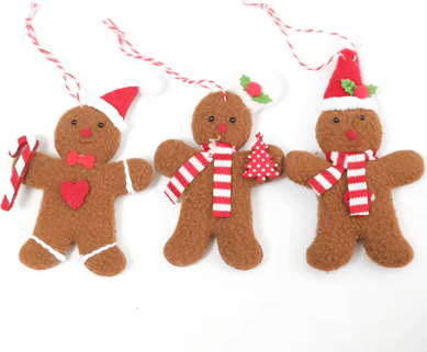 Inspire Picks 3 Piece Gingerbread Man Christmas Ornaments Plush Holiday Tree & Table Decorations boy