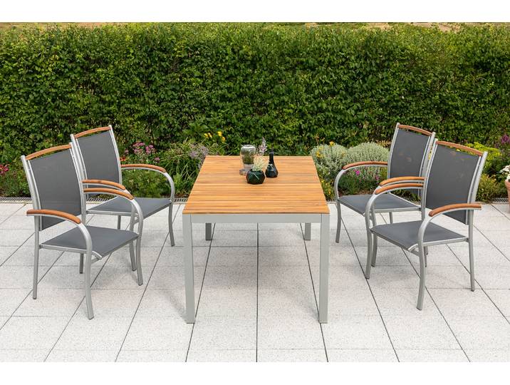 Garten-Essgruppe MERXX Siena , braun (holzfarben, grau), Obermaterial: 100% Polyester, Sitzmöbel-Sets, Garten-Essgruppe