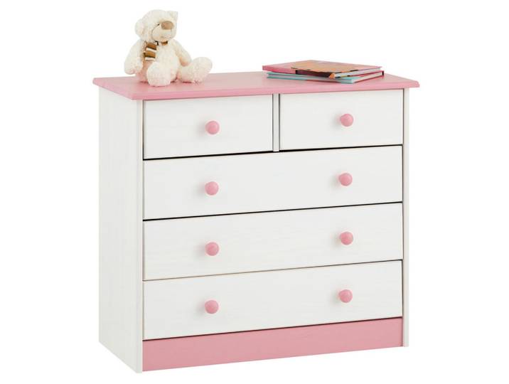 Idimex Kommode Rondo weiß/rosa, Weiß, Rosa, Holz, Kiefer, Vintage, 79x74x35 cm, Kleinmöbel, Kommoden, Kommoden