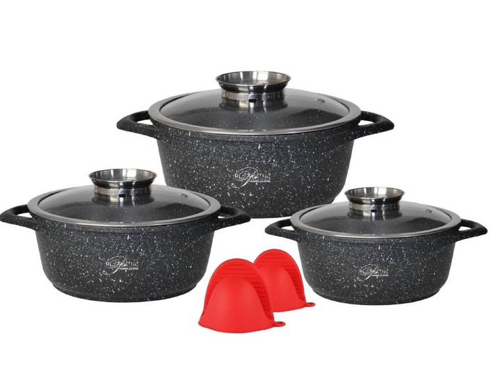 Platinum Topf-Set Kochtopf Set 8 tlg Topf Glasdeckel Aluguss Ø20,24,28cm Platinum, Aluminiumguss