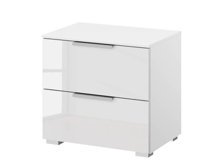 Nachtkommode II 50 x 48 x 42cm Weiß/Alpinweiß/Hochglanz Weiß Aluminium