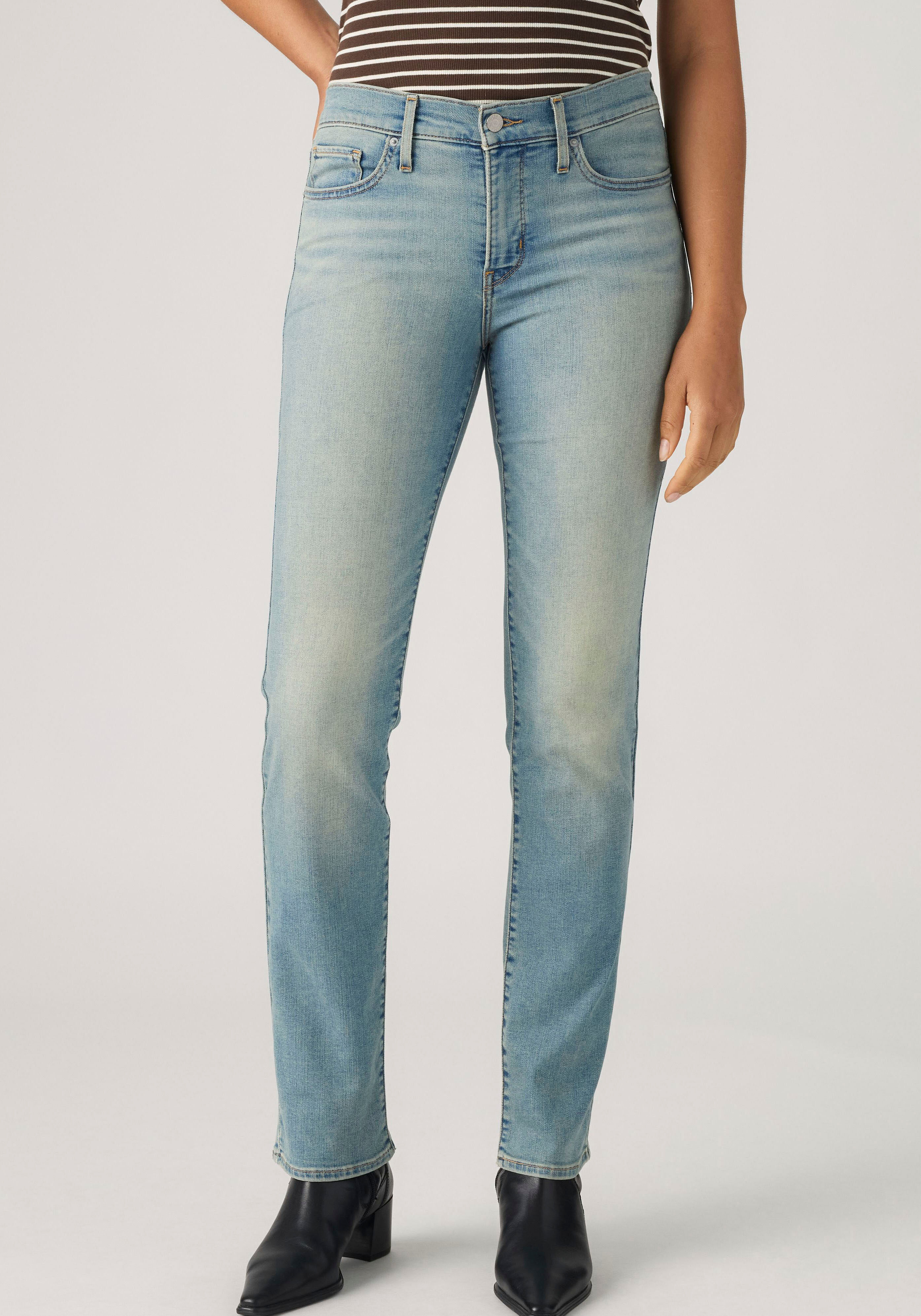 Gerade Jeans LEVI'S "314 Shaping Straight", Damen, Gr. 28, Länge 30, blau (good find), Denim/Jeans, Obermaterial: 81% Baumwolle, 18% Polyester, 1% Elasthan, gerade lang, Jeans Gerade Jeans, mit Stretch good find 28, Länge 30