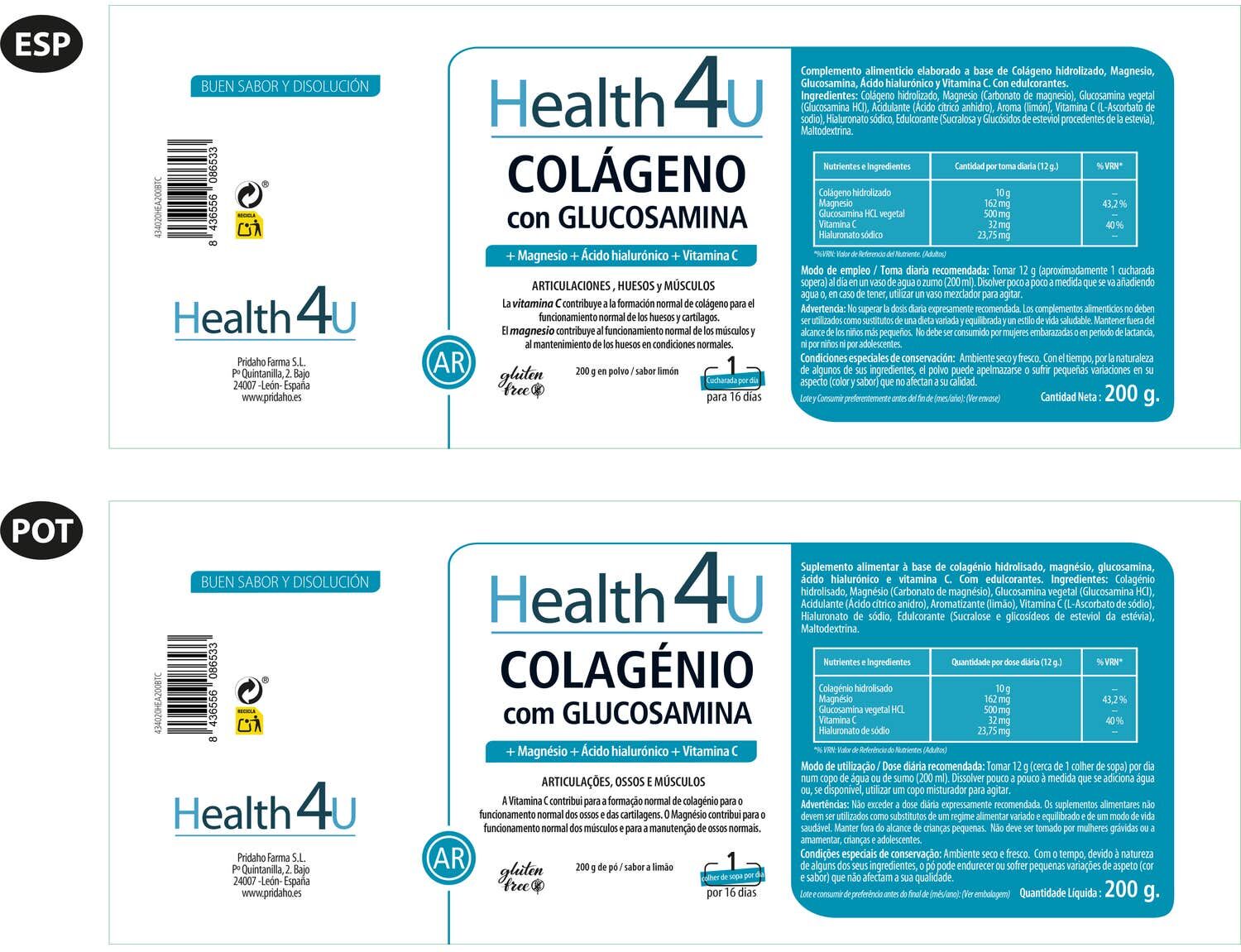 Health 4U H4U Colágeno + Glucosamina 200g
