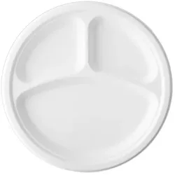 MONOUSO - Teller Zuckerrohr-Fasern Bagasse 3-Geteilt Weiß Ø23 cm (500 Stück)