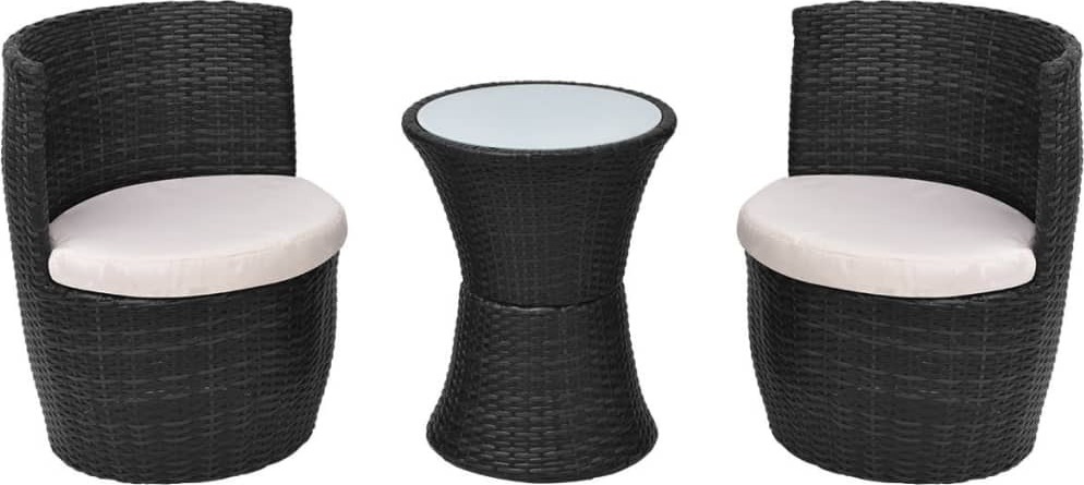 3-tlg. Bistro-Set mit Auflagen Poly Rattan Schwarz