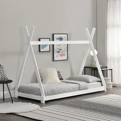 Kinderbett Onejda in Tipi-Design Weiß 90x200 cm [en.casa]