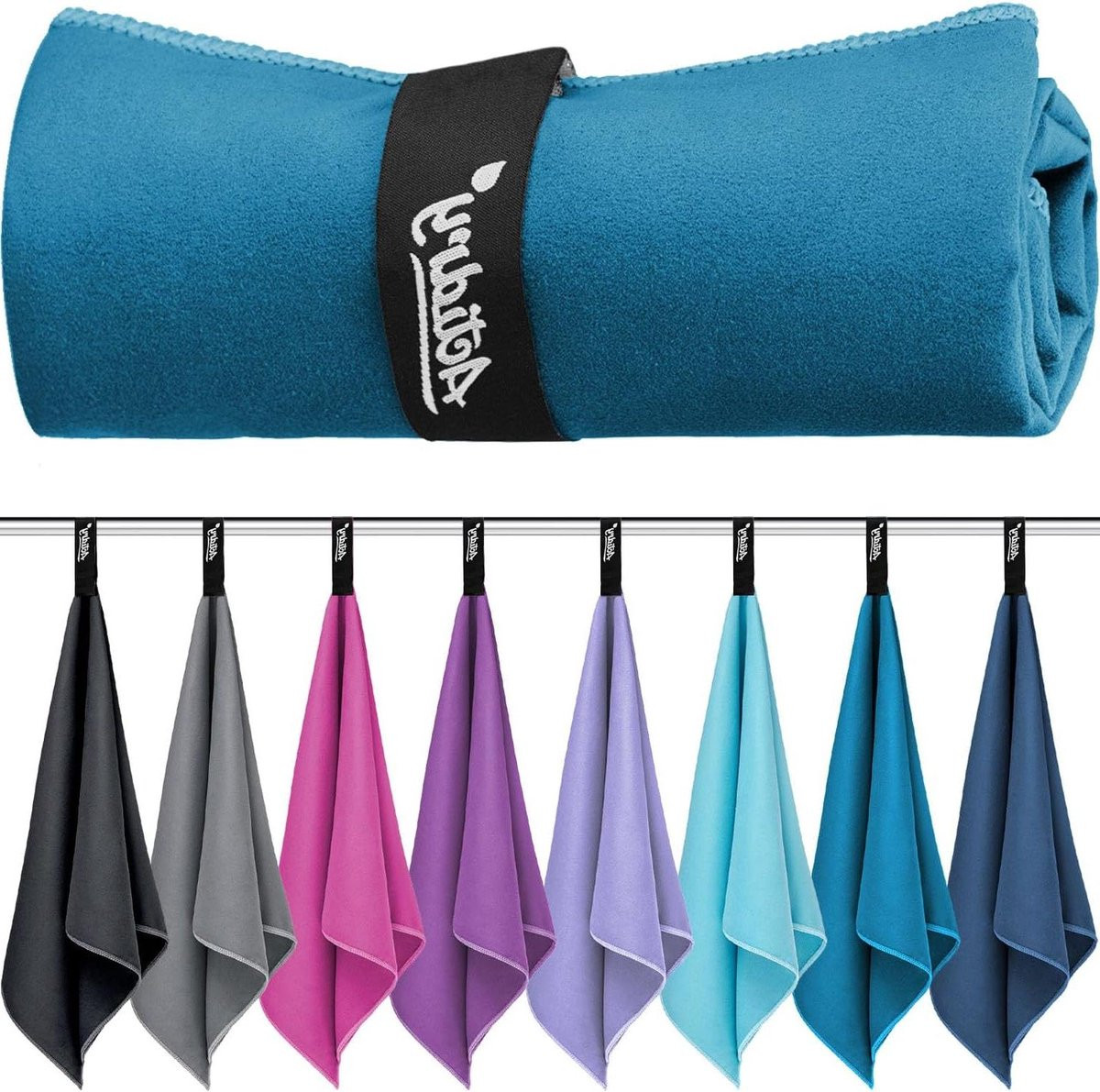 Set van 3 absorberende microvezel reishanddoeken - Petrol Blauw - 70 x 140 cm