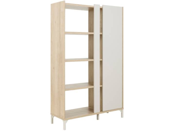 Bücherregal GAMI LENK , grau (greige, kastanie natur nachbildung), B:100cm H:161cm T:36cm, Holzwerkstoff, Regale, Bücherregal, Dekorative Bibliothek mit geschlossenem Aufbewahrungsbereich