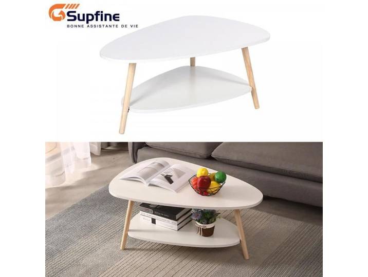 SUPFINE 90 X 60 X 39.5cm Table Basse Ovale 2 étages Table en Bois Capacité de Charge 20 kg