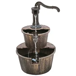 DELUKE Brunnen JOHANN Holzoptik Kunststoff Bronzefarbend 68x41,5x41,5cm Gartendeko Teichdeko