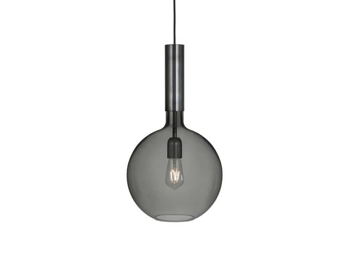 Konsthantverk Rosdala Pendelleuchte Rauchfarbenes glas, rohstahl, groß