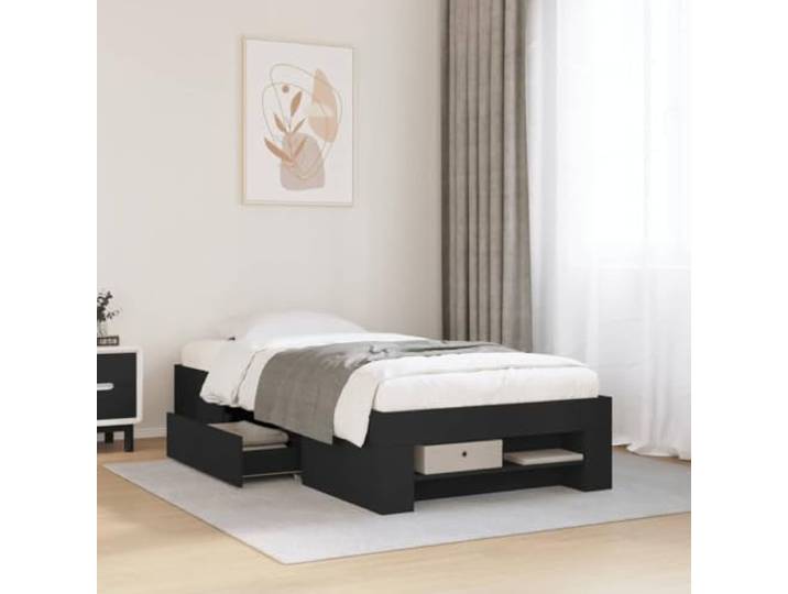 RJPLMFV Bettgestell, 75 x 190 cm, Schwarz, Holz Ohne Matratze, mit Schublade und Lattenrost inklusive