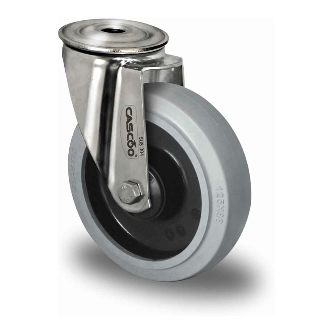 CASCOO Rückenlochlenkrolle ø 125 mm Serie R4E2 Kugellager Edelstahl (HIH86S0125R4E2S34)