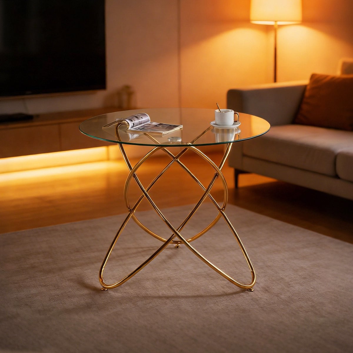 Wishdor Eettafel met Gehard Glazen Blad en Metalen Poten - Goudkleurig