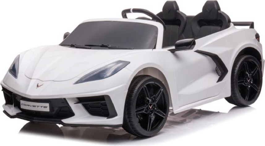 Kinder Elektroauto Corvette 12v, 2-Sitzer,Zwei Motoren+LED+Audio weiss