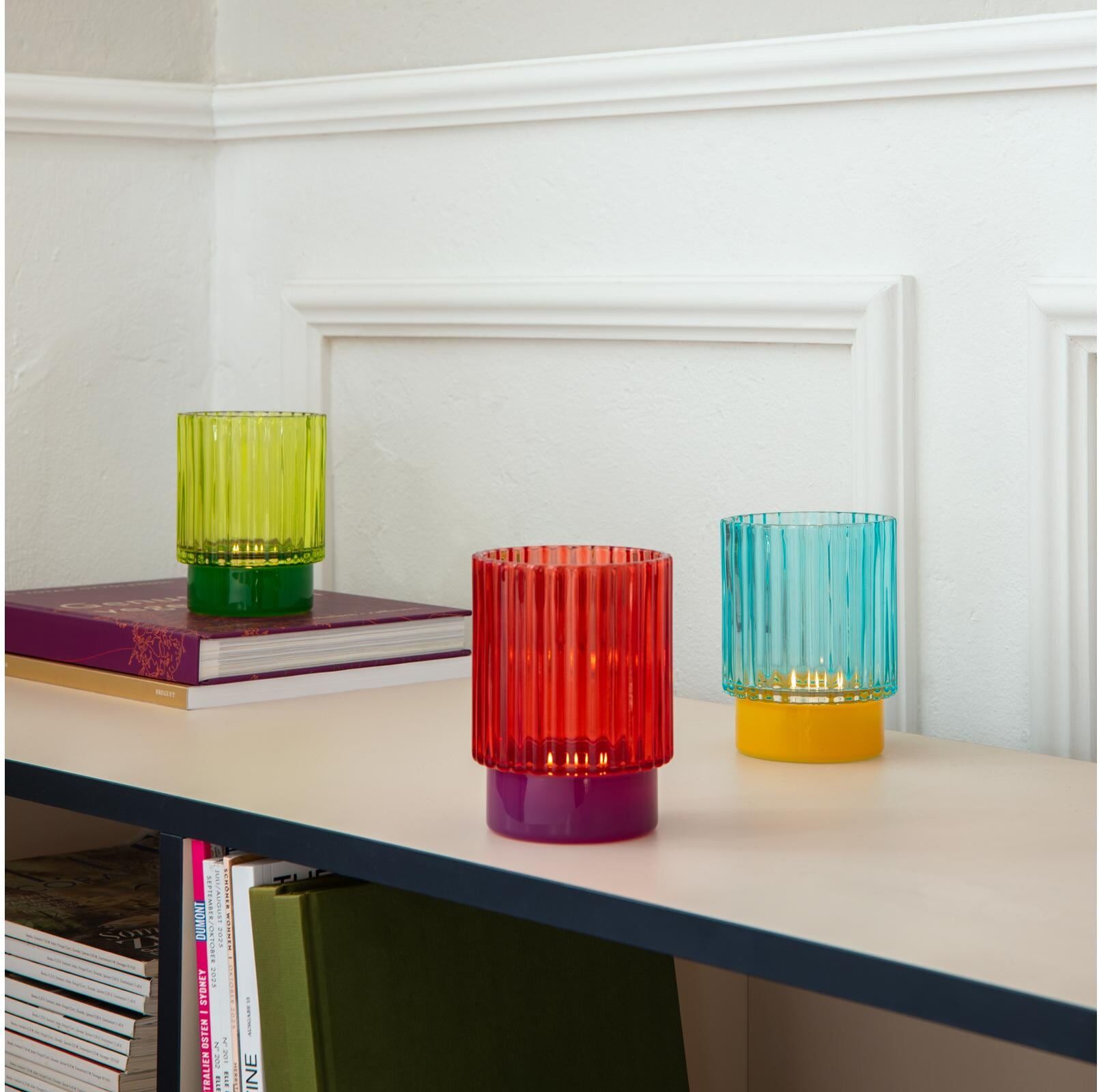 Windlicht REMEMBER "Lumi", bunt (blau), H:12cm Ø:9cm, Glas, Kerzenhalter, Windlicht blau B/H/T: 12cm
