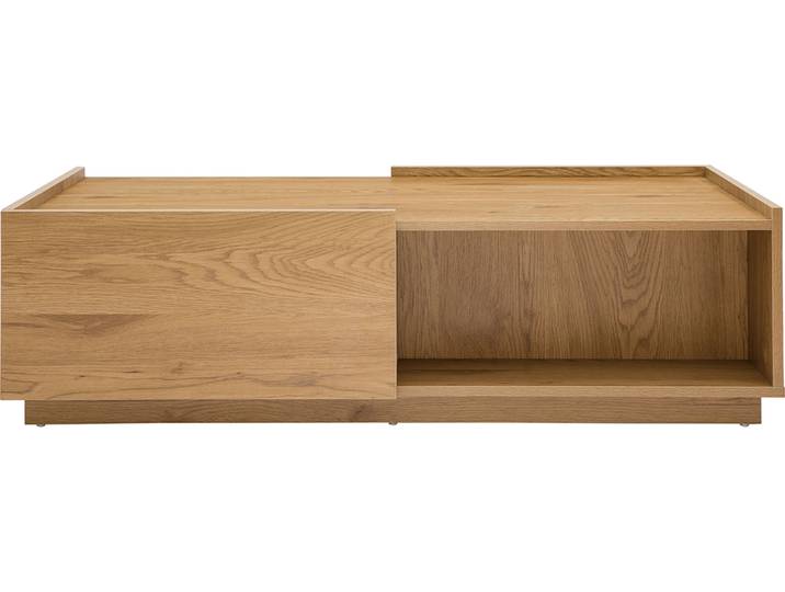 Table basse rectangulaire avec rangements 2 tiroirs finition bois clair chêne L120 cm MADERO