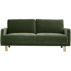 Designersofa 3-Sitzer in Samtoptik khakigrün und hellem Holz BONO