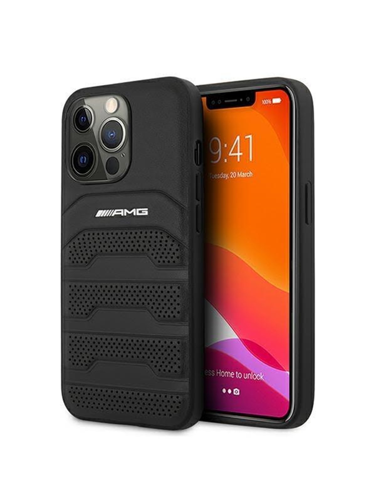 Mercedes AMG Leather Debossed Lines Case for iPhone 13 Pro / iPhone 13 - Black