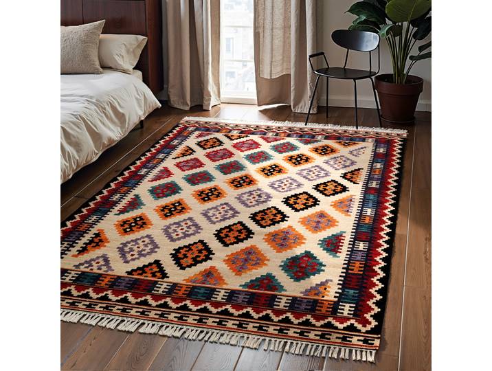 Teppich HANSE HOME Kelim Kian , bunt (creme multifarben), B:160cm H:3mm L:230cm, Baumwolle, Wolle, Teppiche, Teppich, Wolle, Baumwolle, Natur, Handgewebt, orientalisch, Boho, traditionell
