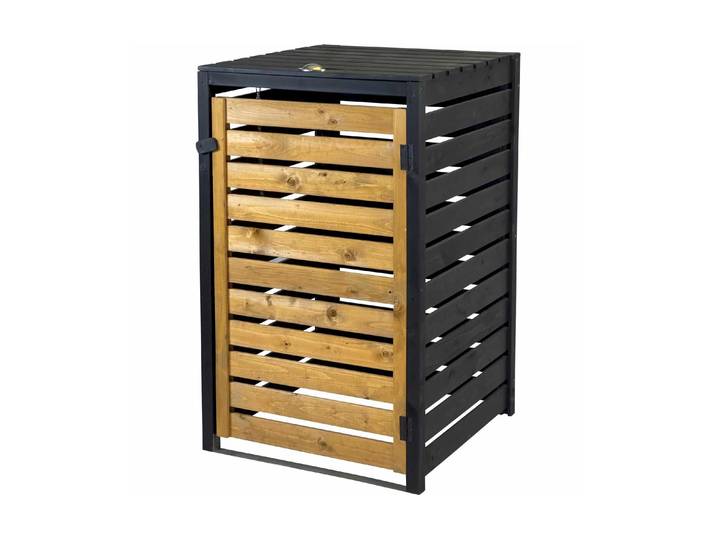 Mülltonnenbox DOBAR 120 L , braun (braun, schwarz), B:69,5cm H:112cm T:65cm, Aufbewahrungsboxen, Mülltonnenbox, Bausatz aus Fichtenholz für Mülltonnen