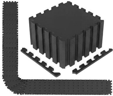 Costway 54 Pack EVA Foam Floor Tiles with Non-Slip & Borders for Home Gym-Black