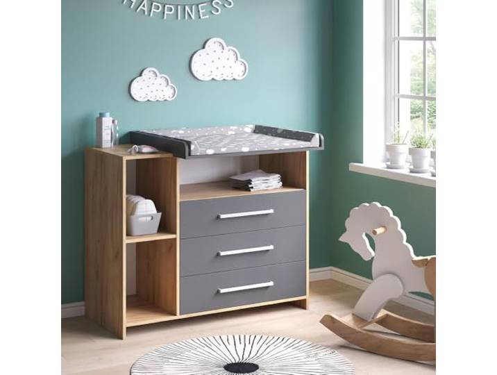 Vicco Wickelkommode Oskar, Anthrazit/Sonoma, 113 x 100 cm umwandelbar zur Kommode durch abnehmbaren Wickelaufsatz