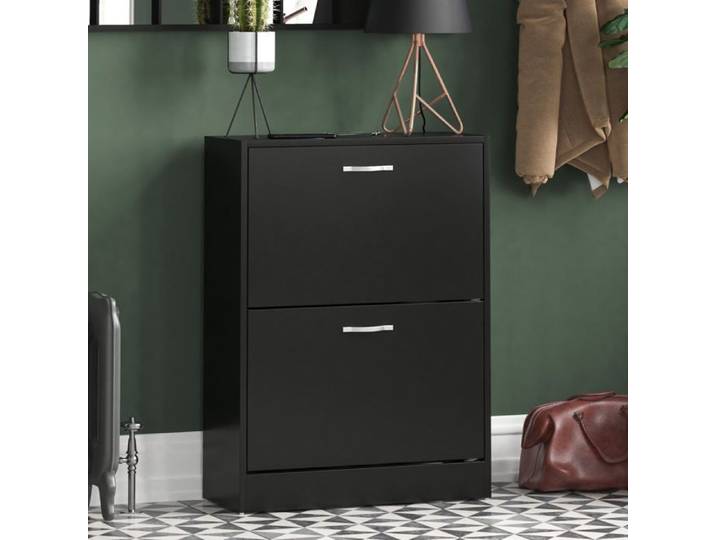 Meuble à chaussures 2 tiroirs – Armoire de rangement pour chaussures meuble d'entrée ou de couloir Noir