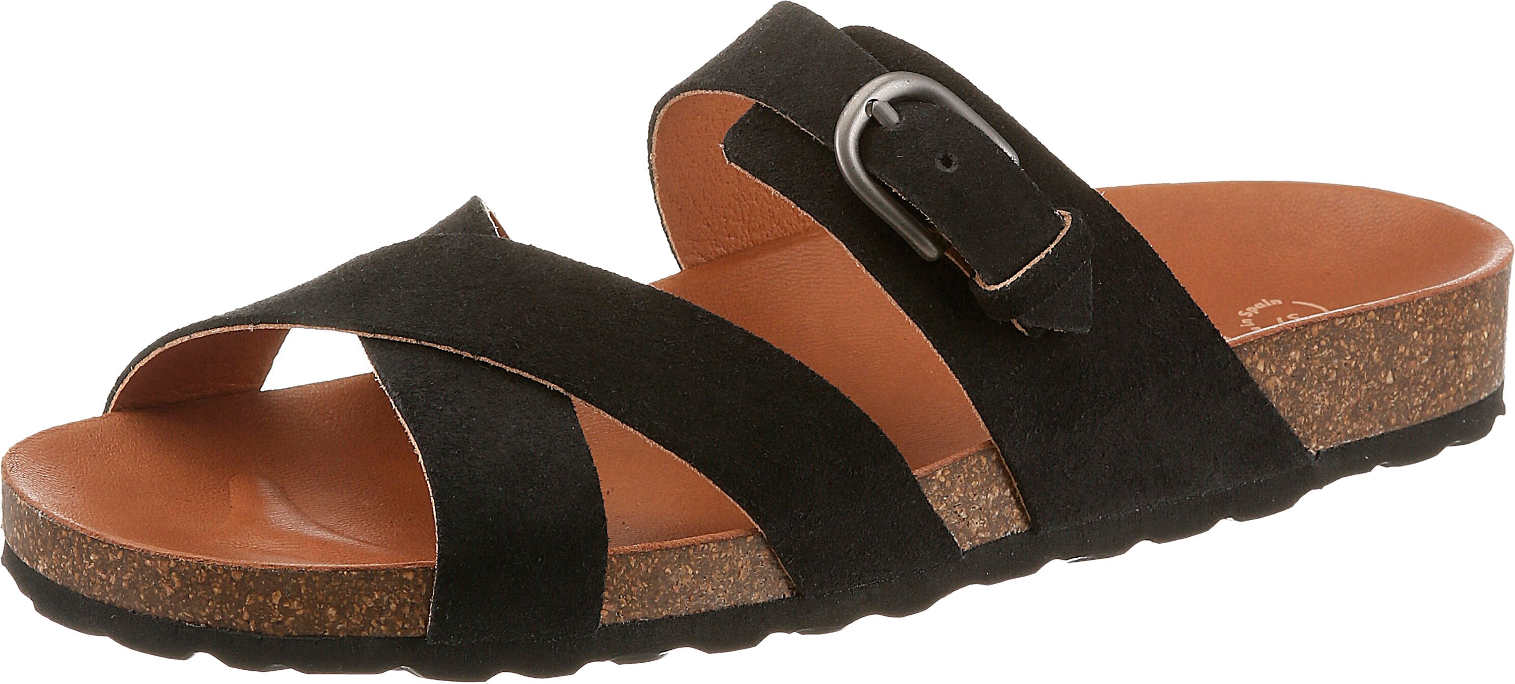 Pantolette VERBENAS "RUBI SERRAJE", Damen, Gr. 40, Synthetik, schwarz, Veloursleder, unifarben, Schuhe Pantolette, Sommerschuh, Hausschuh, Urlaubsschuh mit verstellbarer Schnalle schwarz 40, Synthetik