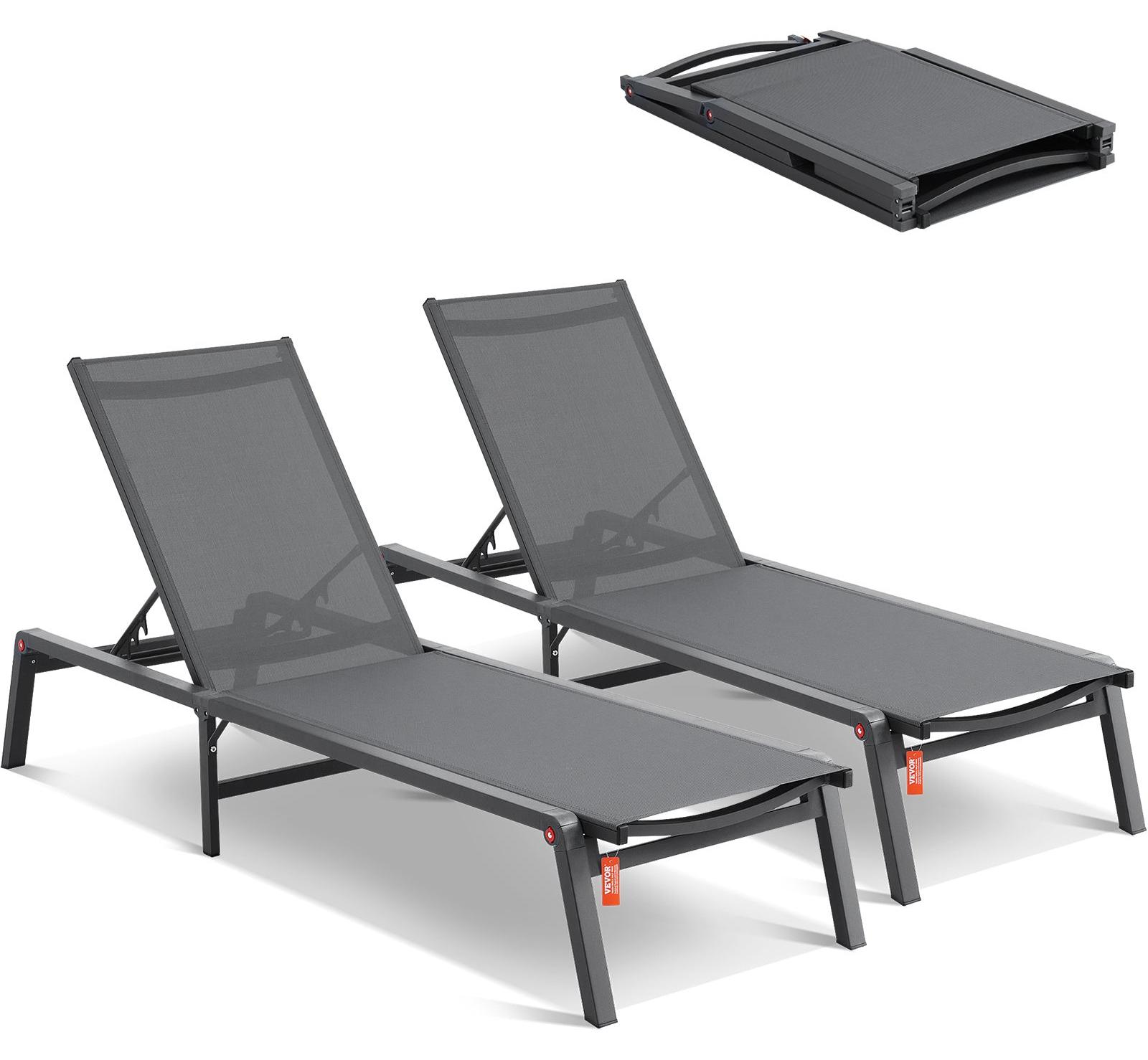 Liegestuhl - Loungestuhl - Gartenstuhl - Liegebett - Verstellbar in 5 Positionen - Aluminiumrahmen, dunkelgrau