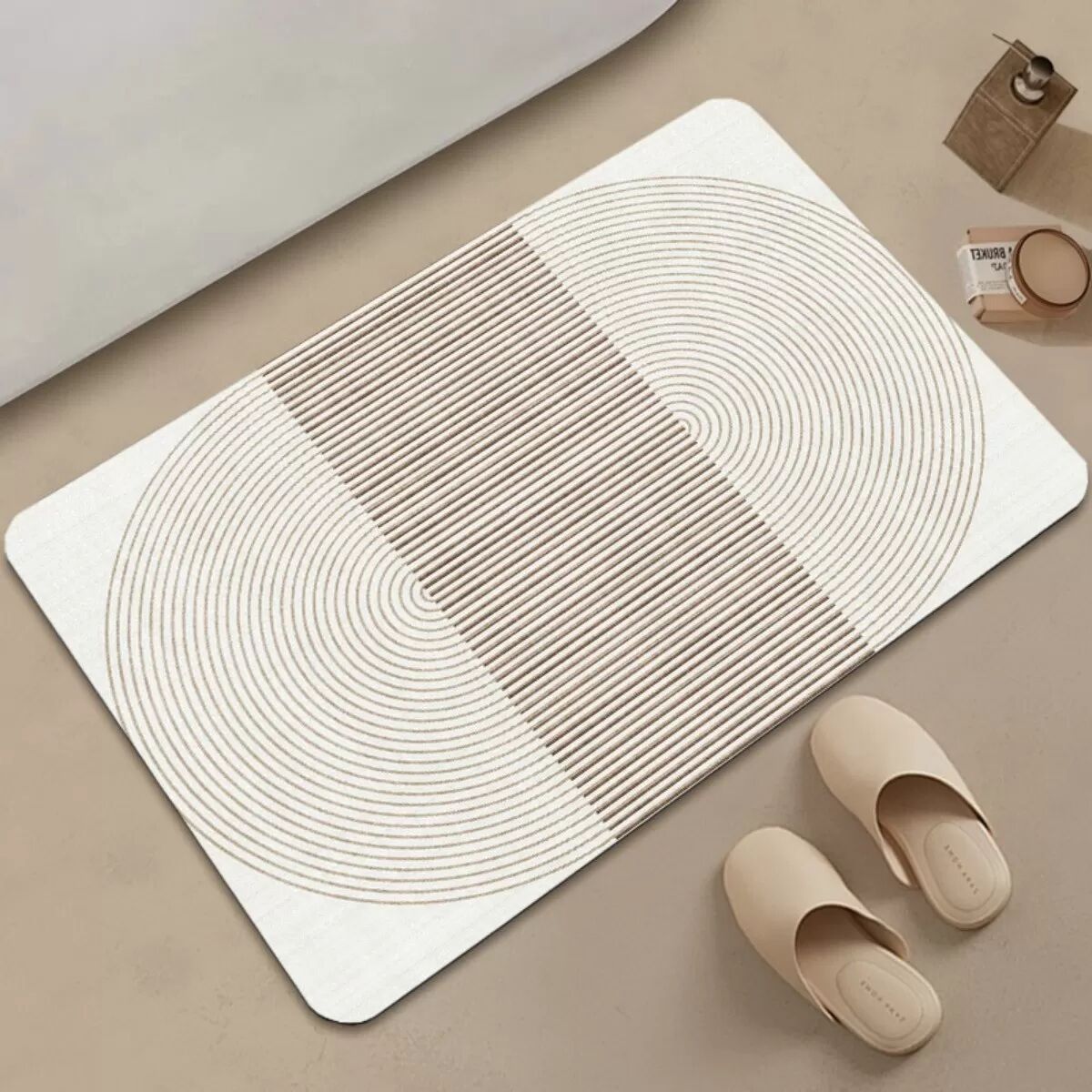 INF Diatomeenerde Badematte 40cm x 60cm Off-White — Rutschfest, schnelltrocknend und saugfähiges Tech-Gewebe für Bad und WC