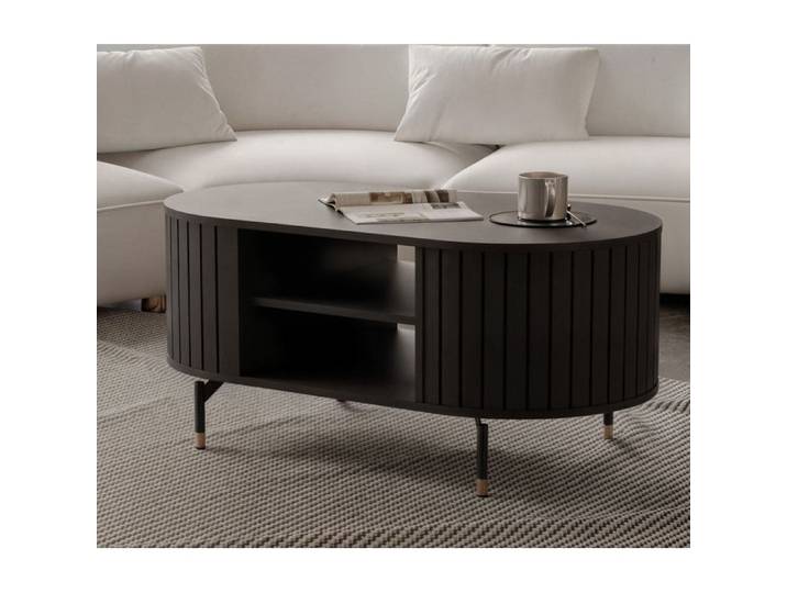 Table basse SENTO - Table de salon - 104x47x56 cm - avec 2 étagères - Noir