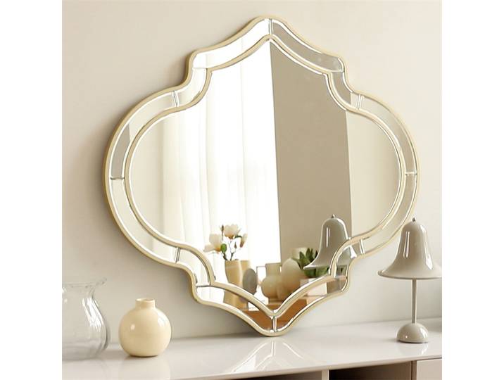 Miroir mural décoratif LUVODI en argent irrégulier avec bord doré, miroir suspendu pour entrée ou cheminée