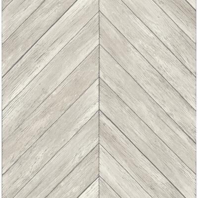 Brewster Parisian Dove Chevron Wood Wallpaper - 20.5in x 396in x 0.025in