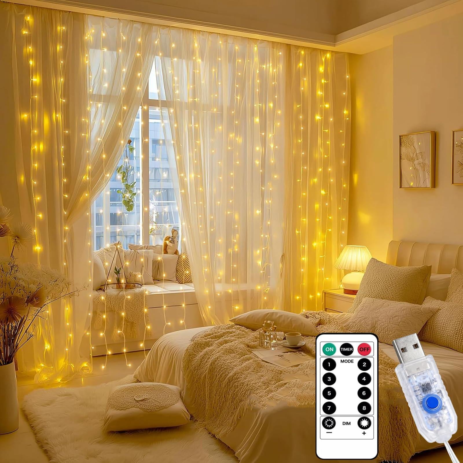 Selius Lichtgordijn Warm Wit - 2 x 2 Meter - 200 LED Micro-Leds - USB Voeding