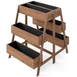 Helloshop26 - Hochbeet mehrstufig 126 x 90 x 115 cm 6 Pflanzschalen elegante braune Holzoptik 20_0017909