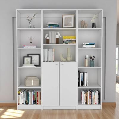 ZWYO HOSIMU "71.1""H 3-Piece Living Room Set with 3 Bookcases in Manufactured Wood, Featuring Space-Efficient XS & Secure Dual-Door Storage"