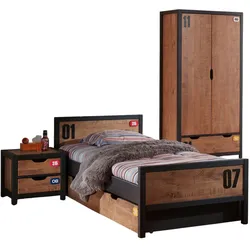 KINDERZIMMER Set komplett Kameko 3 Massivholz+MDF Schwarz/Cognac