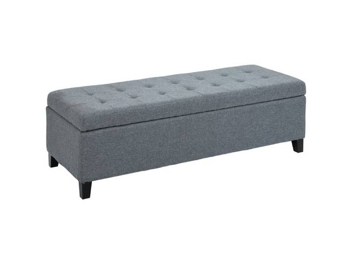 Banquette coffre capitonnée 125 cm gris aspect lin avec couvercle assise rembourrée et rangement